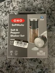 Oxo Soft Works Salt And Pepper Shaker Set, Black. Fixed Price $14.99.