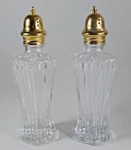 Mikasa Diamond Fire Gold Salt And Pepper Clear Shakers. 6" Tall. WY247 / 351. Fixed Price $20.99.