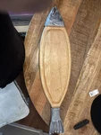 Rare Vintage Large 30 Wood Metal Salmon Buffet Cutting Serving Board. Fixed Price $60.00.