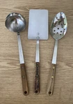 Vintage Robinson Set Of 3 Stainless Wood Handle Kitchen Utensils Flipper Usa. Fixed Price $45.00.
