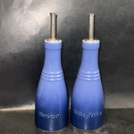 Creuset Marseille Blue 8 Oz Cruet Oil And Vinegar Stoneware Bottles. Fixed Price $59.95.