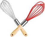 2 Pack Kitchen Silicone Wires Balloon Whisk With Oak Wood Handle Stainless Steel. Fixed Price $10.25.
