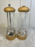 Olde Thompson Clear Acrylic 8 Inch Pepper Mill & Salt Shaker Set - Wood Lids Euc. Fixed Price $22.00.