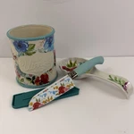 Pioneer Woman Melody Floral Mini Utensil Holder Crock Spoon Rest Knife Set. Fixed Price $24.99.