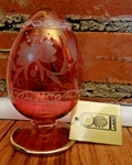 Egyptian Pink Blown Glass Egg 24K Gold Trim Etched Design W/ Box 4.5. Fixed Price $48.00.