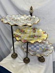 Mackenzie Childs Courtly 3-TIER Serving Stand Honeymoon 11 Plates Yellow Blue. Fixed Price $549.00.