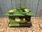 Artsy Whimsical Unique Fun Folk Frog With Lily Pads Hand Painted Wood Box. Fixed Price $38.00.