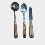 Vintage Robinson Kitchen Utensil Set 3PC Brown Wood Handle Stainless Steel Usa. Fixed Price $39.95.