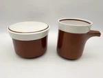 Vtg Mikasa Light Lively D5850 Brown & White Creamer + Sugar Bowl Set With Lid. Fixed Price $36.40.