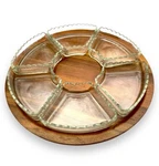 Vintage Native Wood Ozark Walnutware Lazy Susan Mcm Solid Glass. Fixed Price $43.40.