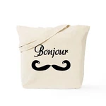Cafepress Bonjour Moustache Tote Bag (588103754). Fixed Price $10.99.