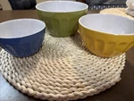 Best Home Ceramics Collection, Three Mixing Bowls, Yellow, Green, And Blue. Fixed Price $18.00.