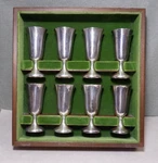Vintage Wallace Set Of 8 Sterling Silver 3" Cordials, Wooden Box 141G, 4.5OZ. Fixed Price $325.00.