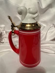 Threshold Target Beer Stein White Squirrel Top Red & Gold Stoneware 2015. Fixed Price $9.95.