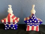 Vtg 1999 Boston Warehouse Patriotic Red White Blue Ketchup Mustard Dispensers. Fixed Price $20.00.