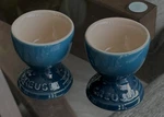 Le Creuset Footed Egg Cup Deep Teal Holder Stoneware Blue 2ND Choix Nwt. Fixed Price $27.00.