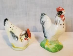 Vintage White Rooster & Hen Salt And Pepper Shakers Ceramic Cork Bottom Japan. Fixed Price $6.00.