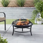 26" Round Iron Outdoor Wood Burning Fire Pit, Black. Fixed Price $31.79.