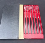Vintage Mcm Unique Japan 6- Black Handle Fondue Forks Box Set(s). Fixed Price $9.99.