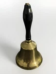 Vintage Brass Plated School Teacher Held Dinner Bell Wood Handle 8.5 High. Fixed Price $20.00.
