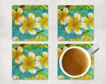 Frangipani Drink Coasters Set Of Four Neoprene. Fixed Price $7.95.