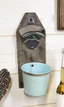 Rustic Western Nautical Wooden Wall Beer Bottle Opener With Vintage Bucket Pail. Fixed Price $26.99.