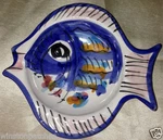 Vietri Italy Solimene Fish 6" Pin Dish Teabag Holder Contiment Bowl Blue. Fixed Price $28.49.