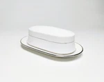 Mikasa Cameo Platinum Hk 301 Ultima 1/4 Lb Covered Butter Dish 8.25". Fixed Price $49.00.