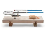 Star Trek U.s.s. Enterprise Sushi Set Thinkgeek Wood Base W/chopsticks New. Fixed Price $28.25.