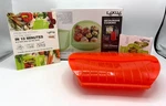 Lekue Silicon Steam Case Microwave Safe Red With Cookbook And Instructions. Fixed Price $26.99.