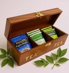 Natural Indian Rosewood Tea Box Handcrafted With Brass Inlay 3-COMPARTMENTS. Fixed Price $31.68.