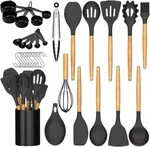 Kitchen Utensils Set 33 Piece Silicone & Wooden-handle Nonstick Vividessence. Fixed Price $20.99.