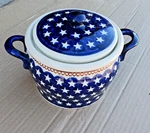 Polish Pottery Stars Pattern Lidded Casserole Crock Bean Handles Boleslawiec. Fixed Price $42.00.