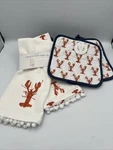 Sara Fitz Lobster Themed Set Of 2 Kitchen Towels And Pot Holder *new*. Fixed Price $24.99.