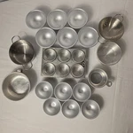 Vtg 18 Pc Lot Of Childrens Toy Kitchen Cookware Metal Pans Bowls Muffin. Fixed Price $15.82.