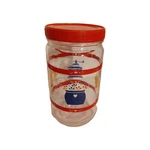 Vtg Brockway Glass Container Kitchen Theme Red Lid Has Small Crack 7" Tall. Fixed Price $9.95.