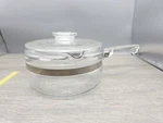 Pyrex Glass Flame Ware 1/2 Quart Sauce Pan 6213-B With Double Locking Lid. Fixed Price $39.99.