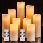 Flameless Led Candles Set Of 9 Ivory Real Wax Pillar Lights With Remote Timer 4". Fixed Price $27.95.