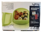 Lekue Steam Case 3-4 Person Draining Tray Microwave W/10 Minute Cookbook Red New. Fixed Price $28.95.