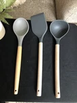 Simply Perfect 3 Pc Silicone/ Wood Utensil Set Spatula Spoon Ladle Gray. Fixed Price $15.75.
