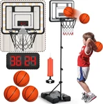 Adjustable Kids Indoor Basketball Hoop With Scoreboard & Timer For Fun Play. Fixed Price $63.99.