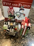 Fitz And Floyd Frosty Frolic Salt & Pepper Shakers Christmas Snowman Cardinal. Fixed Price $15.00.