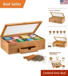 Handcrafted Bamboo Tea Box With 8 Compartments Magnetic Closure For Kitchen. Fixed Price $53.99.