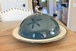 Vintage Mcm Flintridge Platinum Teal Green Round Covered Butter Dish. Fixed Price $47.49.