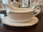 Noritake Silver Palace Gravy Boat W Underplate Bone China Japan Platinum. Fixed Price $85.00.