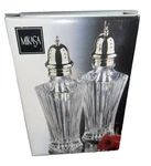 Mikasa Crystal Salt & Pepper Shakers Diamond Fire Dead Stock Nib 6.125" High.. Fixed Price $17.91.