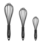 Nilehome 3PCS Silicone Whisk Set 8"/10"/12" Kitchen Cooking Black. Fixed Price $12.80.