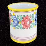 Vintage Keramika Art Pottery Vase Utensil Holder Crock Hand Painted 3"T. Fixed Price $21.85.