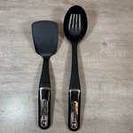 Kitchenaid Tools Spatula And Serving Spoon Set Black Silver Ladle Utensils. Fixed Price $17.99.
