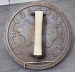 Vintage Norpro Round Cast Iron Bacon Press With Wooden Handle Cute Piggy. Fixed Price $35.00.
